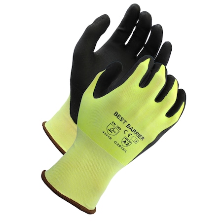 A2 Cut Resistant, Hi Viz, Micro-Foam Nitrile Coated Glove, 2XL,